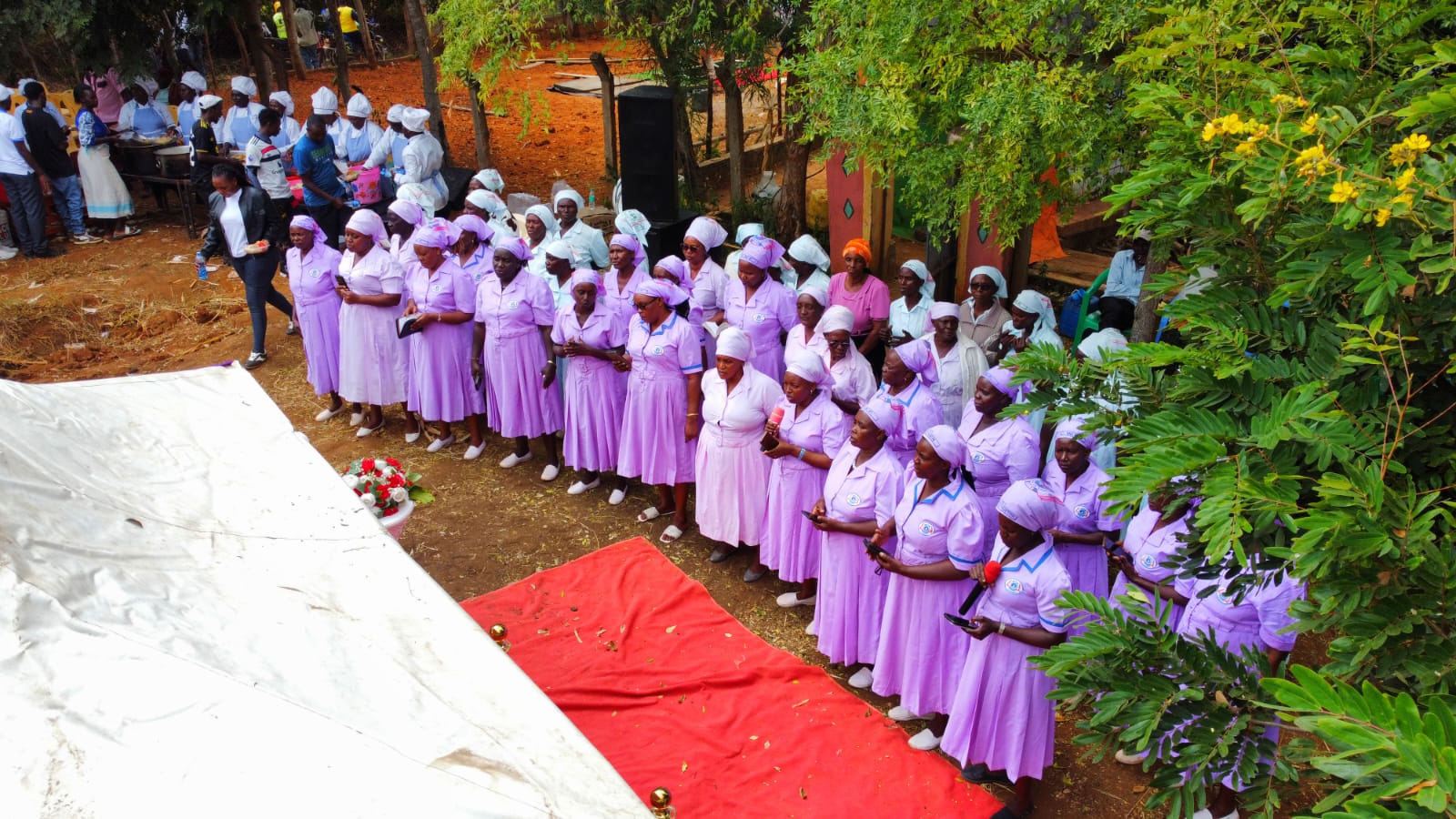 Event Photo Choir Purple Uniforms Aerial View