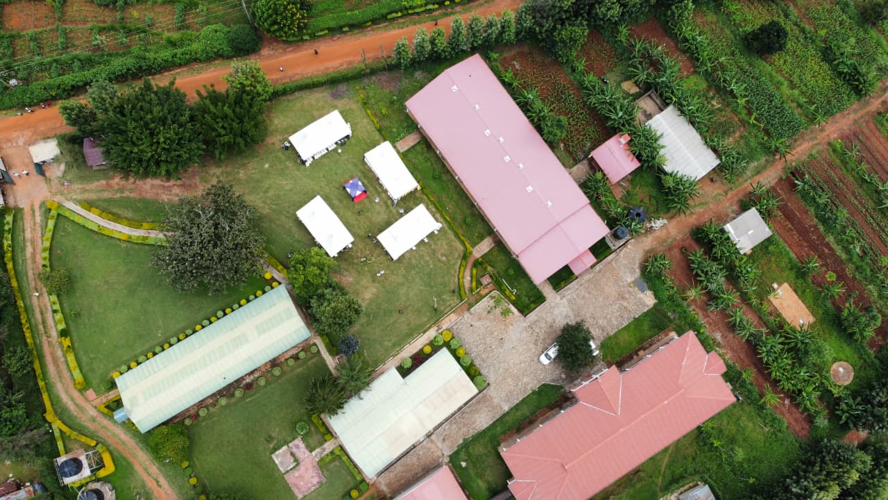 Drone Aerial Pink Roof Venue Tents View1