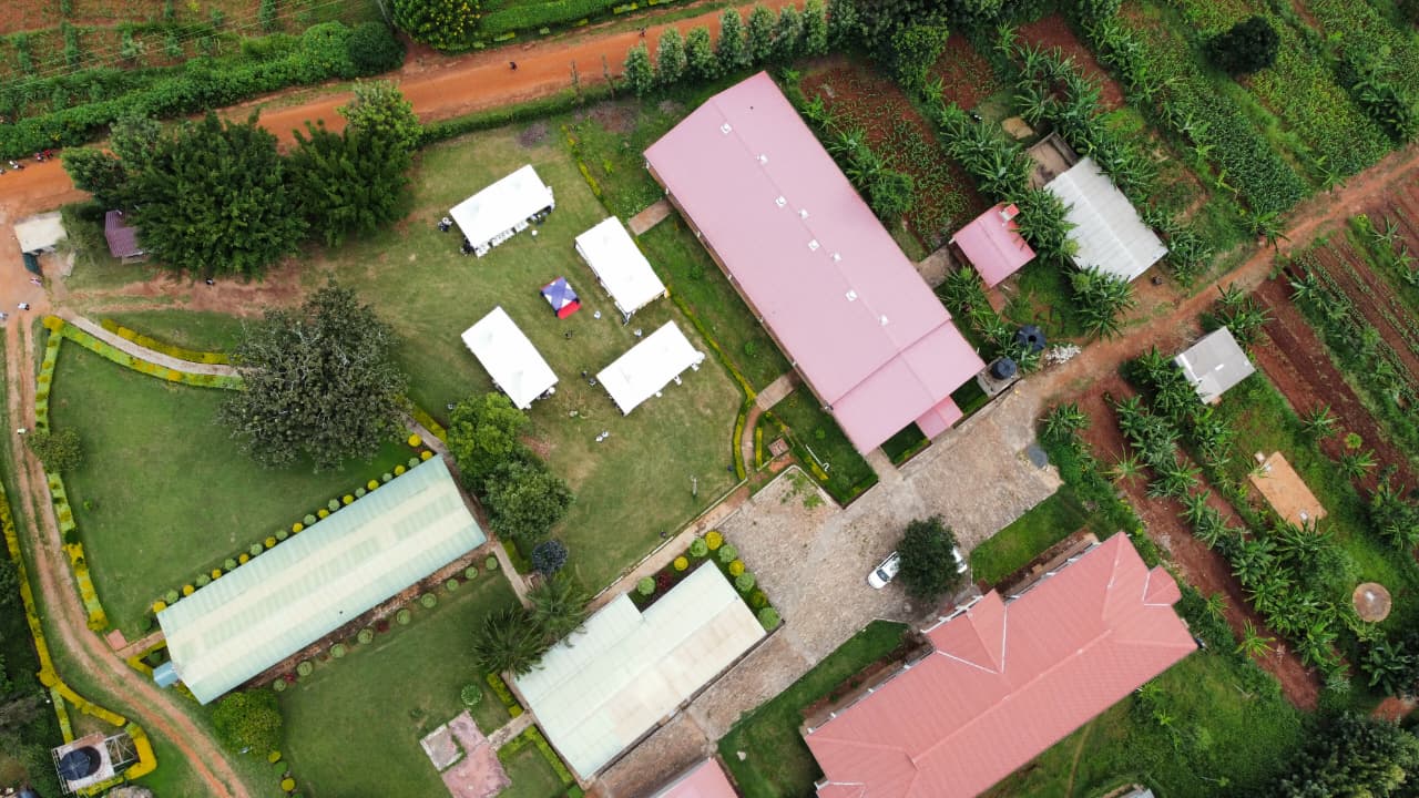 Drone Aerial Pink Roof Venue Tents View2