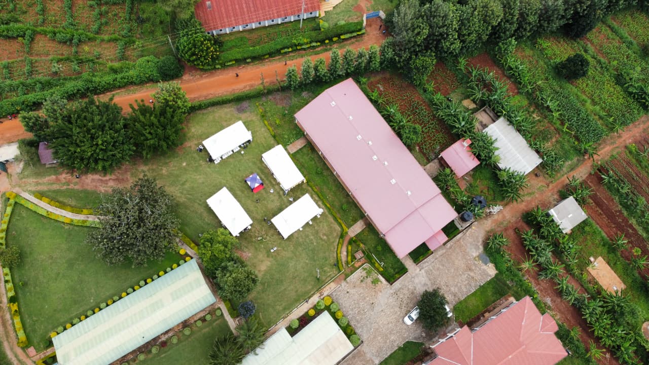 Drone Aerial Pink Roof Venue Tents View3
